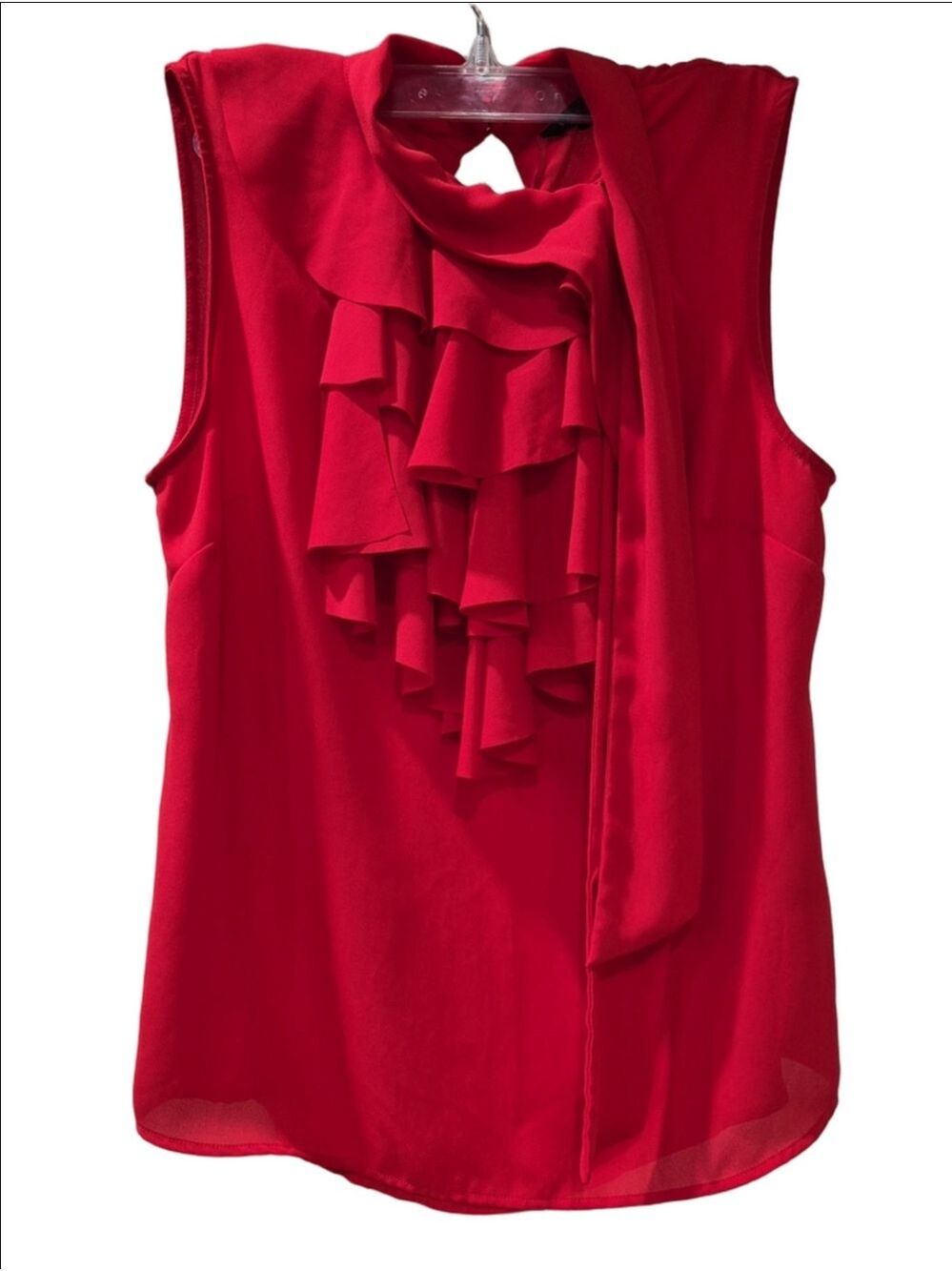Banana Republic Vibrant Red Ruffled Mock Neck Sleeveless Blouse – Keyhole Back